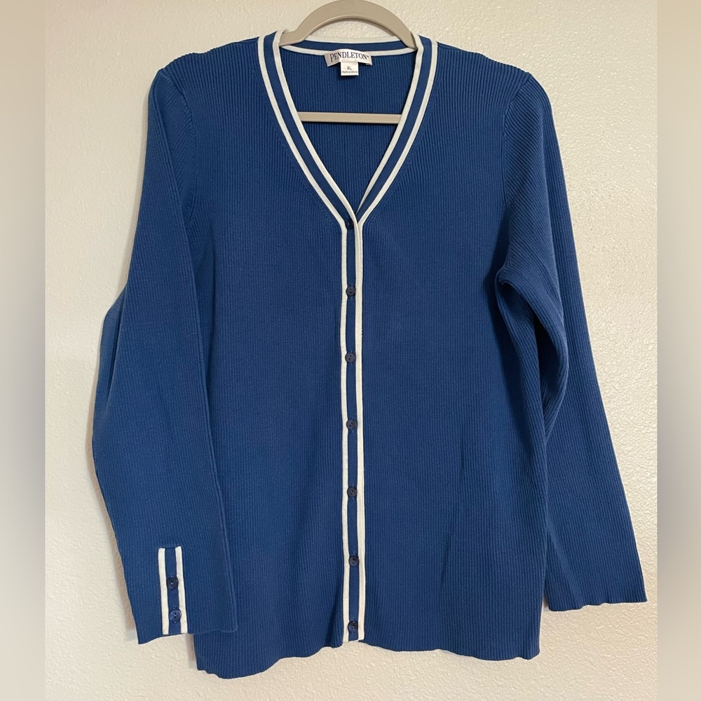 Pendleton Women's Navy Cardigan with White Trim